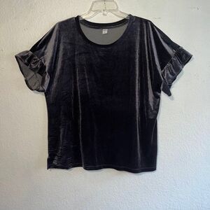 Old Navy Top Women's Velvet Ruffle Sleeve XL Coal Smoke